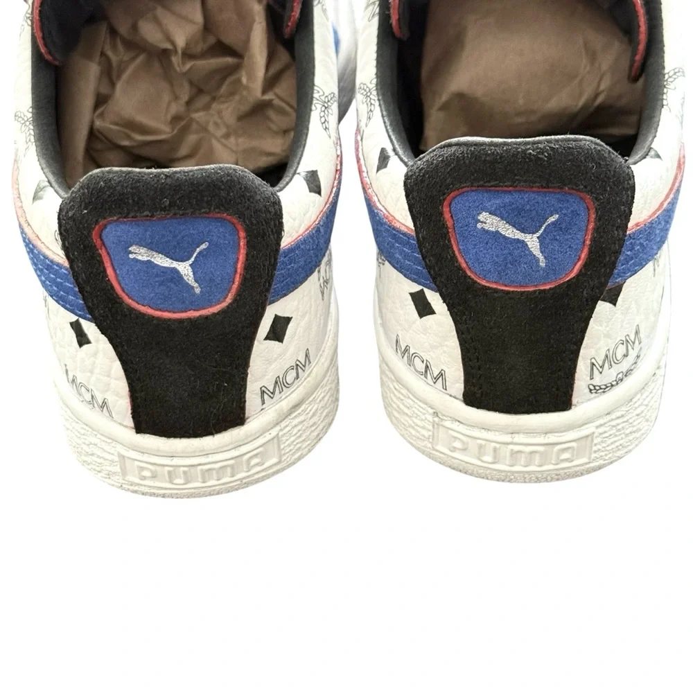 MCM Black Red Blue Logo-Print Leather Sneakers